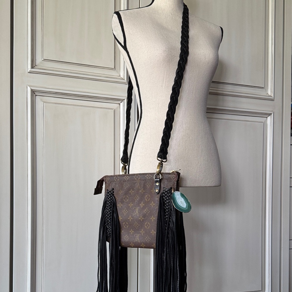 Vintage Boho Bags Brown Louis Vuitton Black Fringe Crossbody Bag NEW